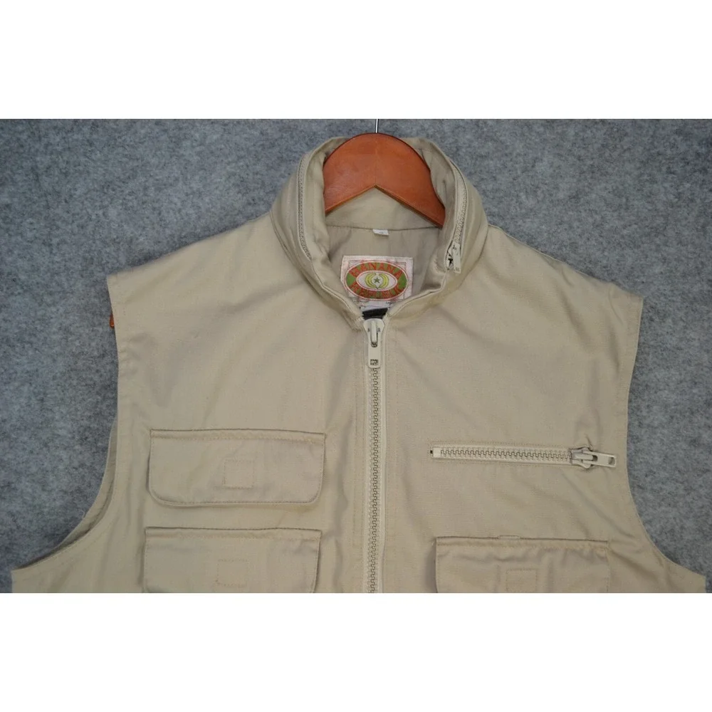VTG Banana Republic Safari‎ Vest Mens Medium Beige Mock Neck Full Zip Hiking